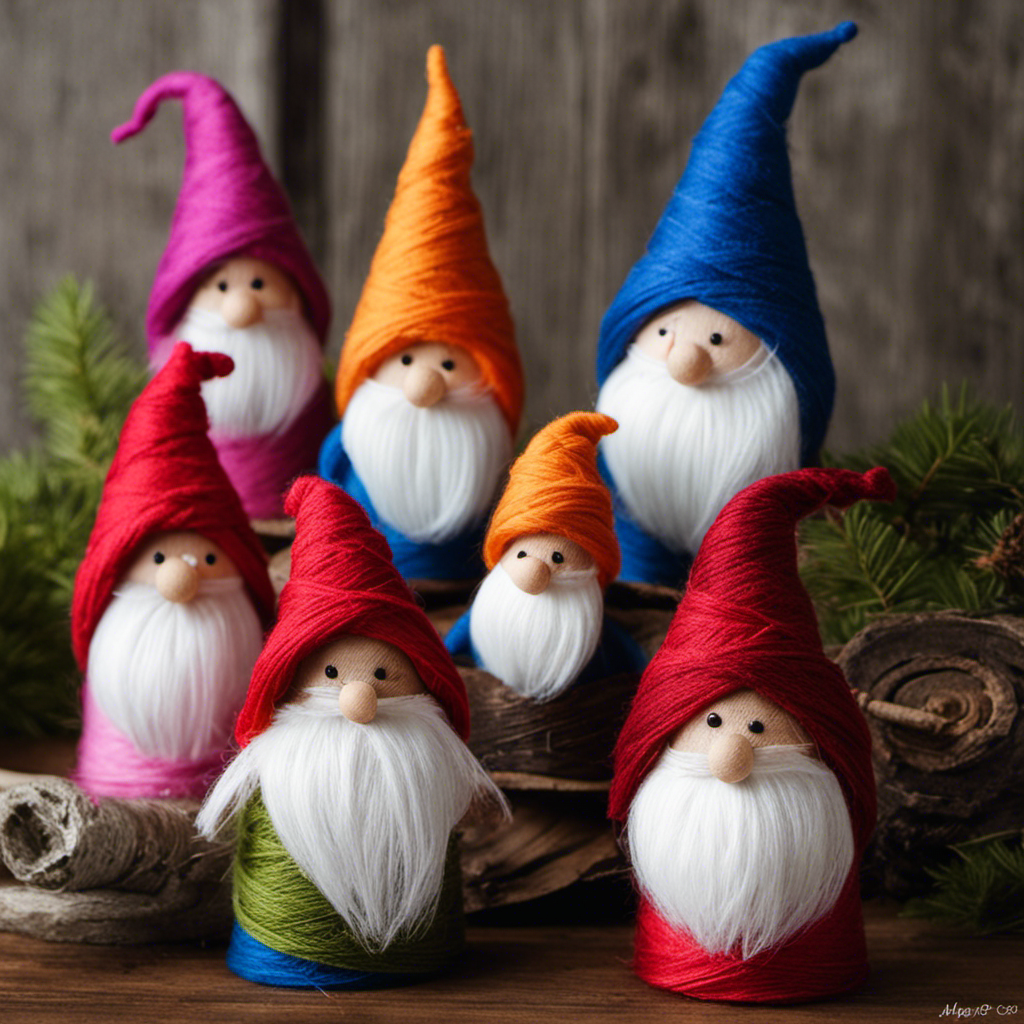 An image showcasing a step-by-step tutorial on crafting adorable gnomes using toilet paper rolls and colorful yarn