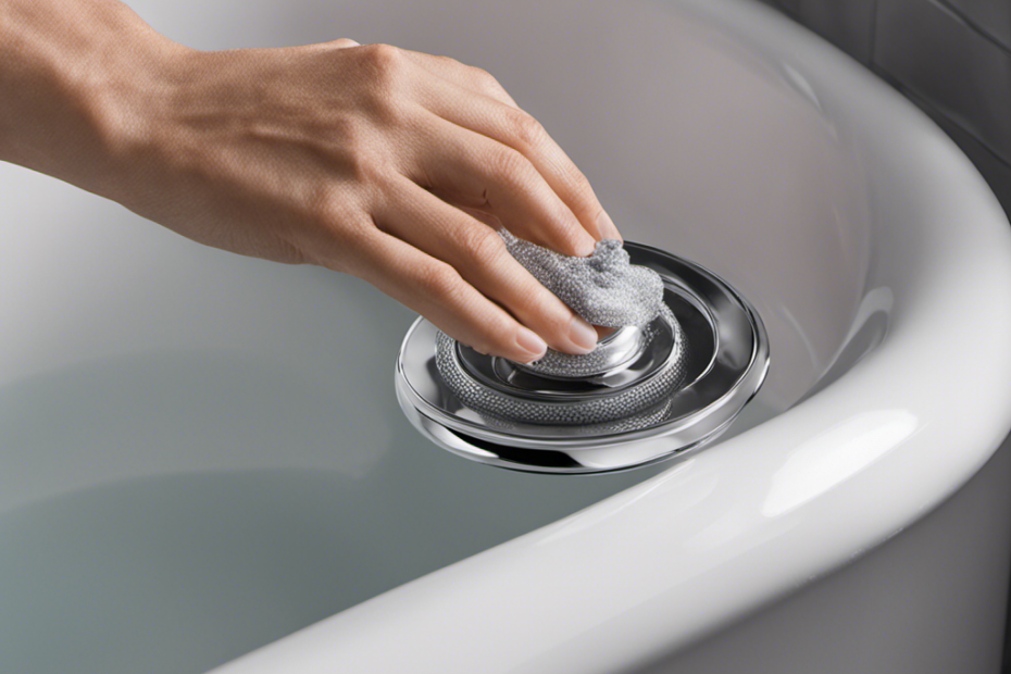 An image showcasing a hand firmly pressing a suction cup against a textured bathtub surface, demonstrating the step-by-step process of achieving a secure attachment
