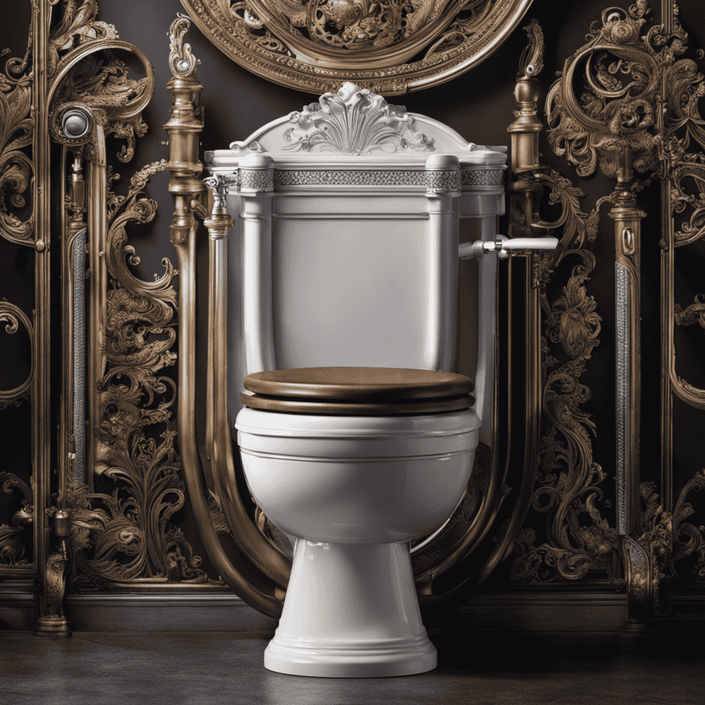 An image capturing the intricate mechanics hidden within a toilet tank, showcasing the step-by-step process of how water fills, lever lifts, flapper releases, and the forceful rush that propels waste away when the flush is activated