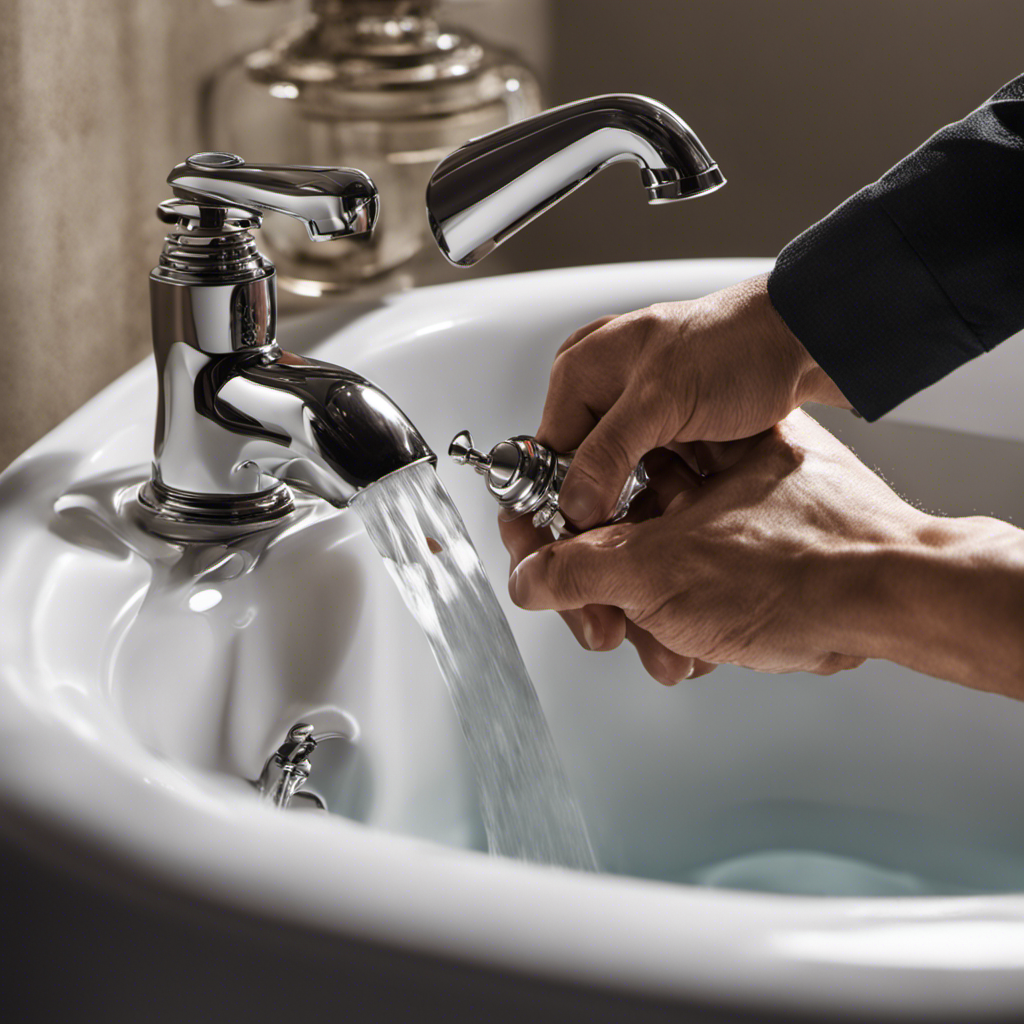 An image depicting a person adjusting the hot water knob on a bathtub faucet, with steam rising from the water