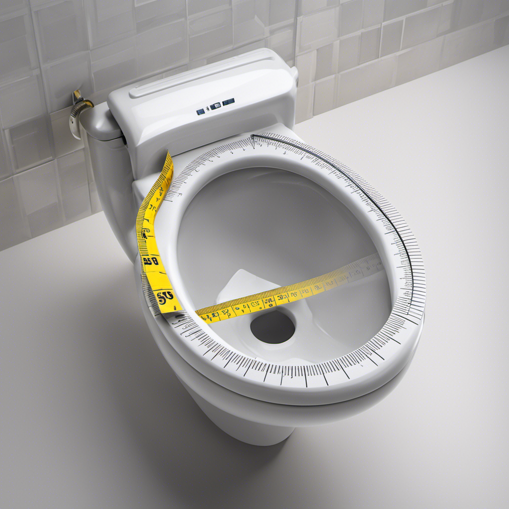 An image depicting a measuring tape stretched across a toilet bowl, highlighting the necessary measurements to determine the correct toilet seat size