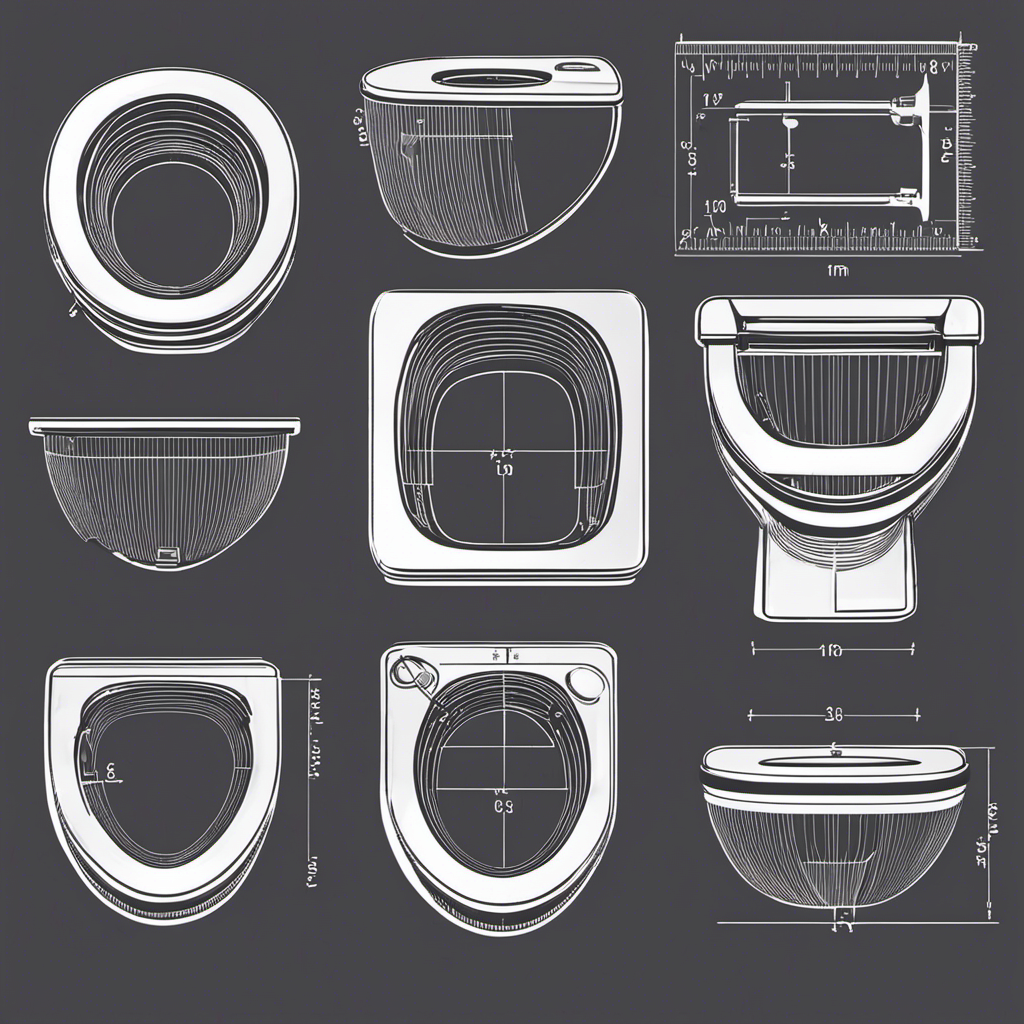 An image showcasing a measuring tape placed diagonally across a toilet bowl, highlighting the dimensions from the front to the hinges and the width, emphasizing the importance of accurate measurements when selecting a toilet seat