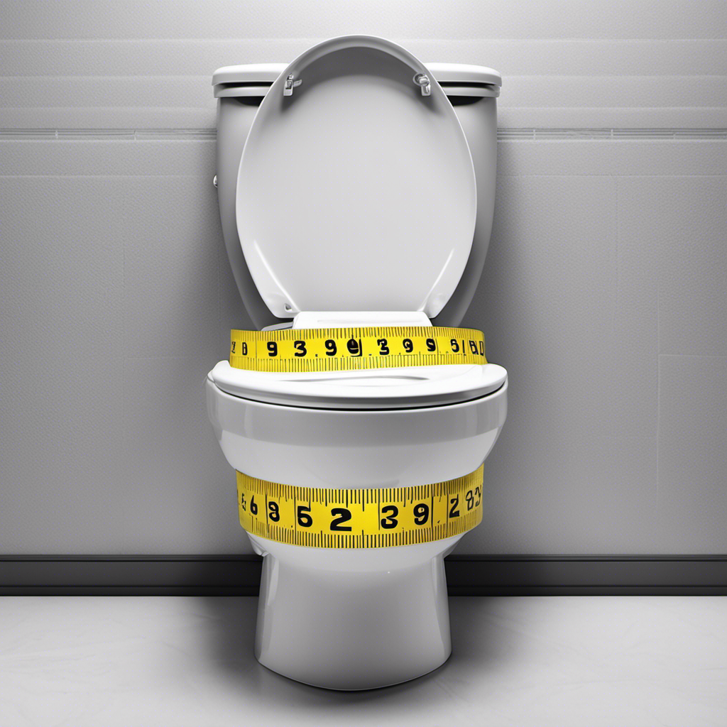 An image showing a measuring tape stretched horizontally across a toilet bowl, indicating the precise distance between the two mounting holes