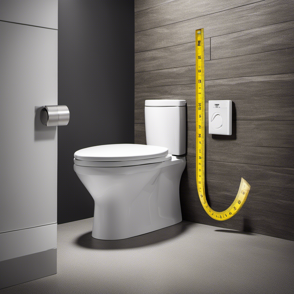 An image showing a measuring tape extended horizontally from the center of the toilet flange to the wall, highlighting the distance in inches
