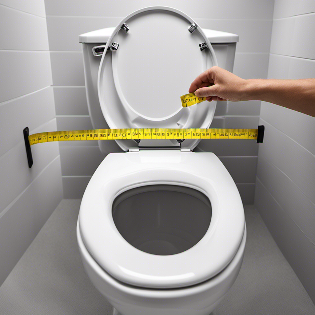 An image showcasing a measuring tape placed horizontally from the center of the toilet flange to the wall, accurately measuring the rough-in distance