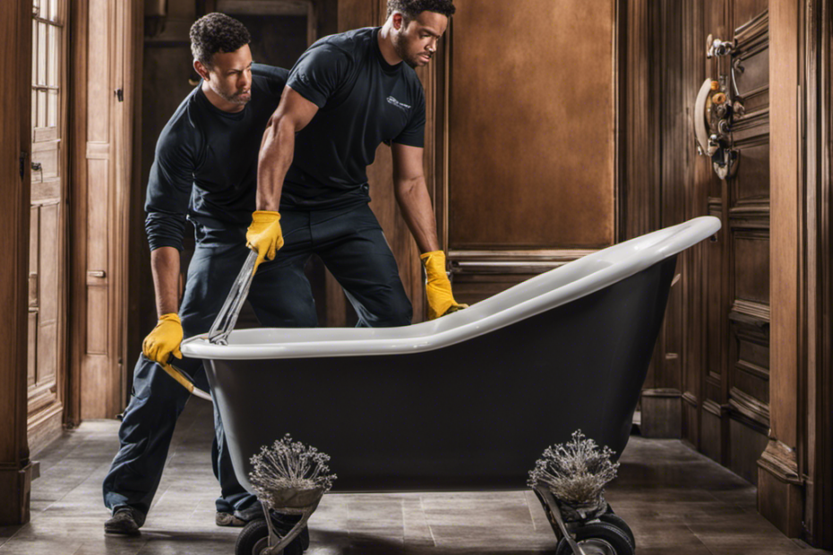 An image capturing the intricate process of moving a heavy bathtub