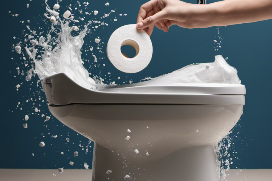 An image of a person throwing only toilet-safe items, like toilet paper, into the bowl