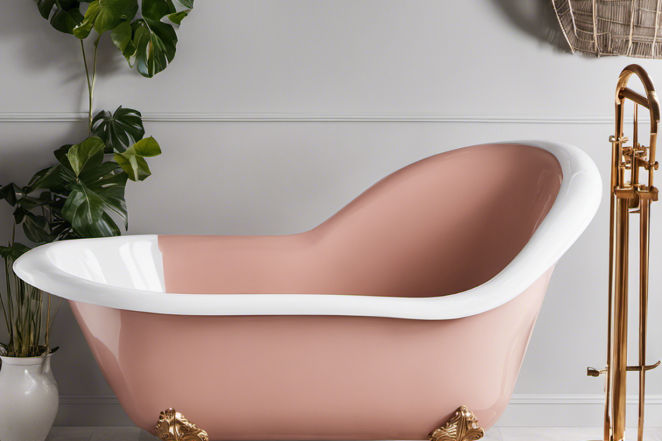 An image showcasing a step-by-step guide to painting an acrylic bathtub: a clean, sanded surface with a primer applied, followed by smooth brush strokes of acrylic paint in the desired color, and a final glossy finish