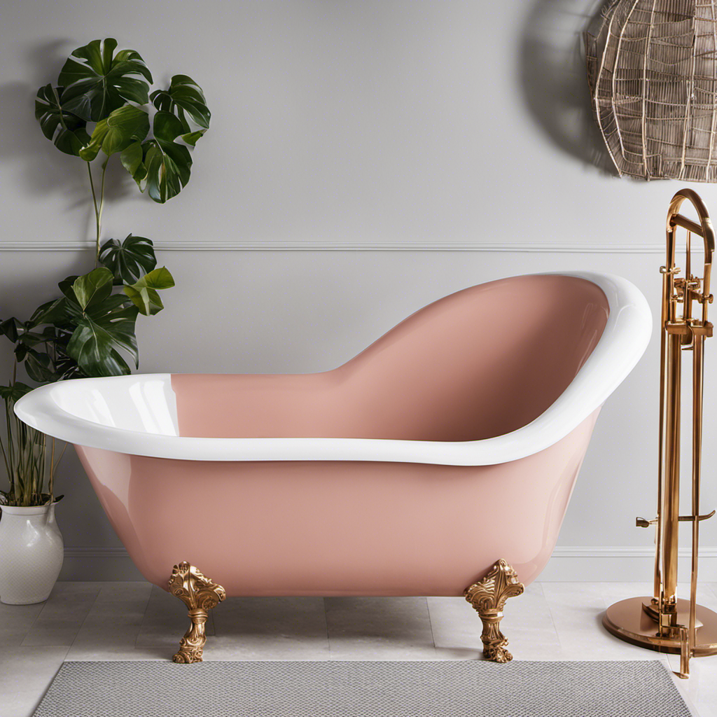 An image showcasing a step-by-step guide to painting an acrylic bathtub: a clean, sanded surface with a primer applied, followed by smooth brush strokes of acrylic paint in the desired color, and a final glossy finish