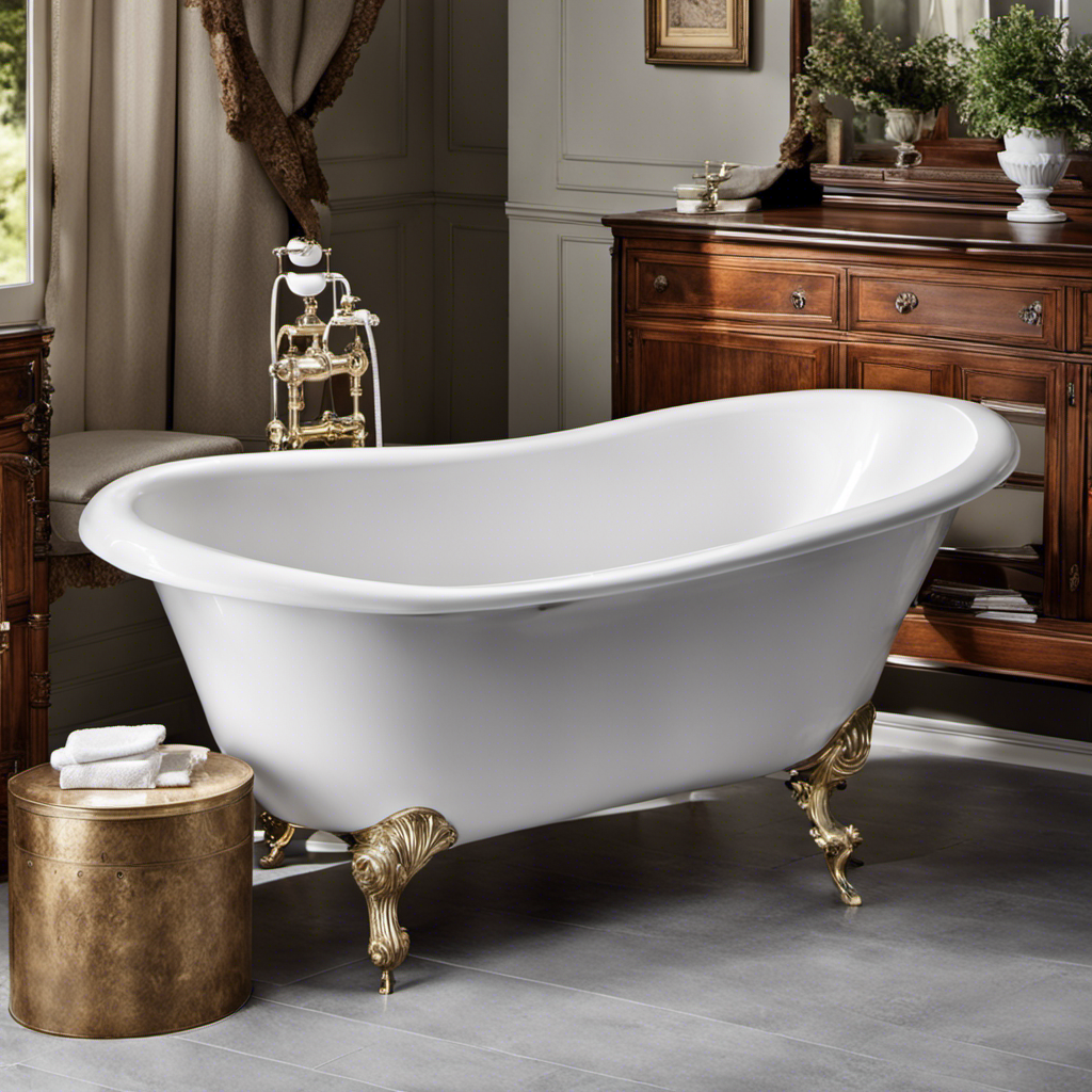 An image capturing the transformation of an old bathtub, as a skilled hand meticulously applies a fresh coat of white enamel, restoring its shine and beauty