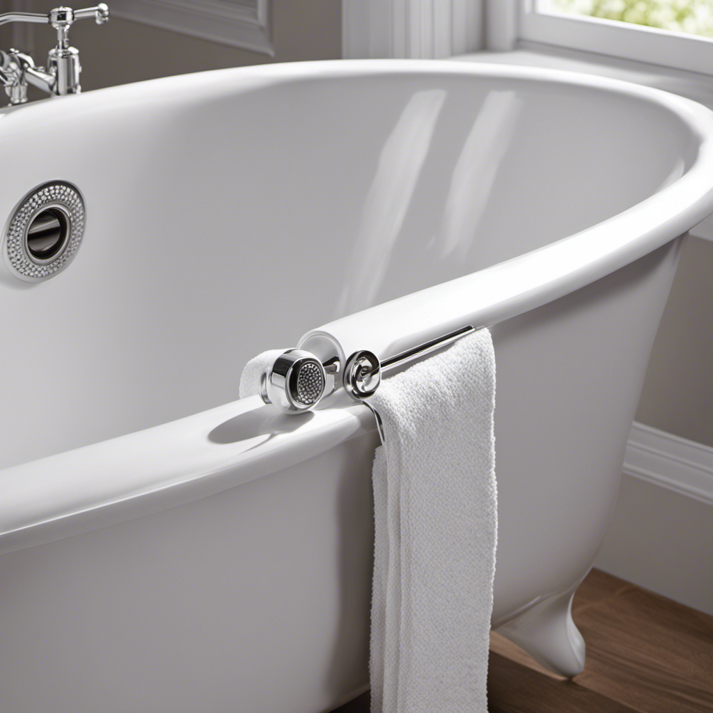 An image showcasing a creative solution to plug a bathtub drain without a plug