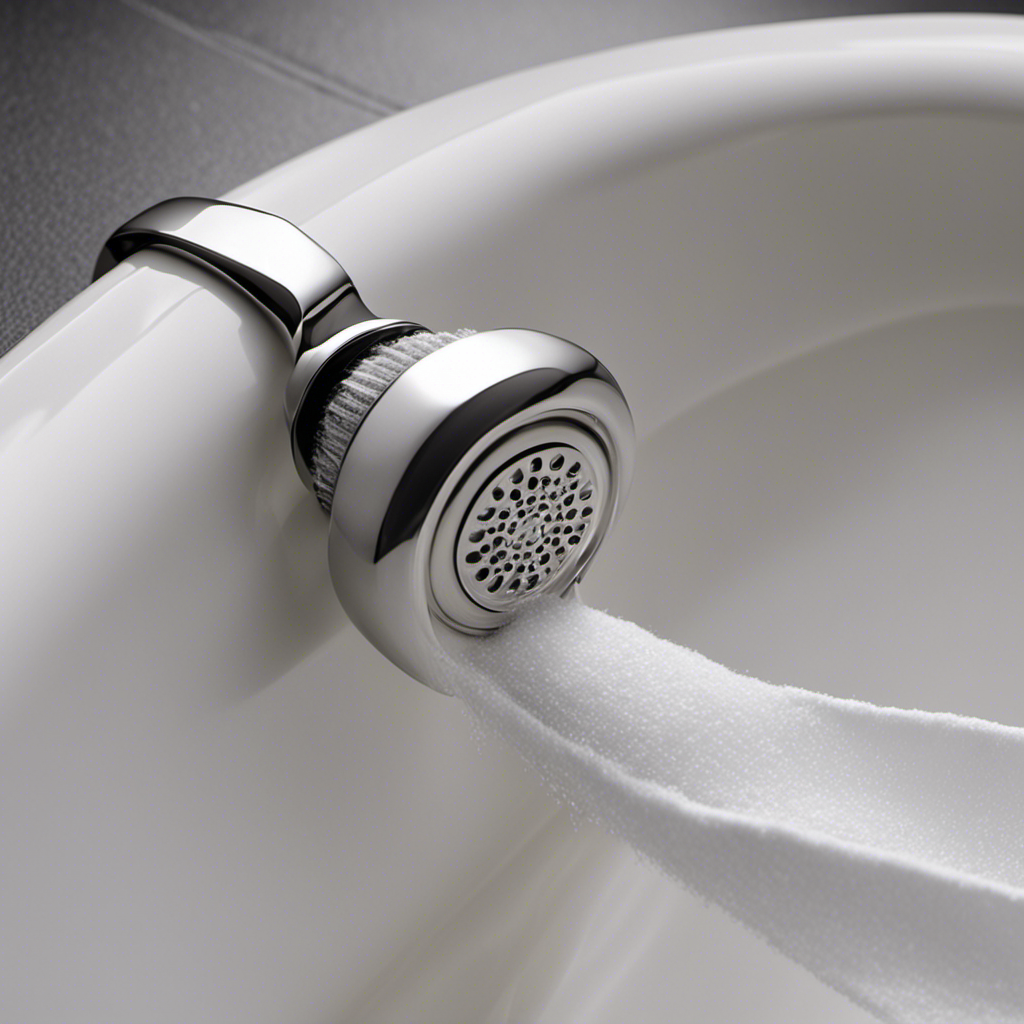 An image showing a close-up view of a bathtub drain with a folded washcloth tightly pressed into it, creating a watertight seal