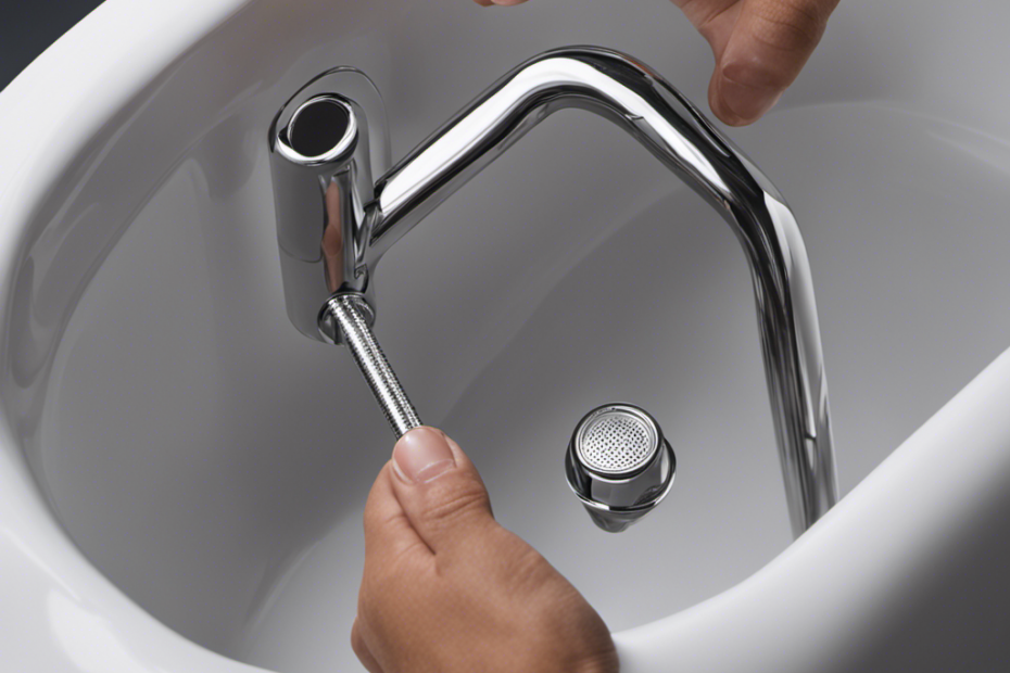 An image showcasing a step-by-step guide on how to plug a bathtub: a close-up of a hand grasping a rubber stopper, followed by a series of visuals illustrating the process, including inserting the stopper into the drain and turning the lever to secure it