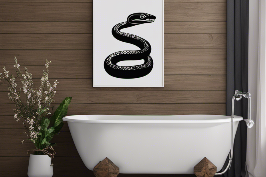 An image showcasing a serene bathroom scene, with a closed toilet lid secured by a sturdy latch, a tightly sealed drainage pipe, and a prominent sign depicting a crossed-out snake symbol