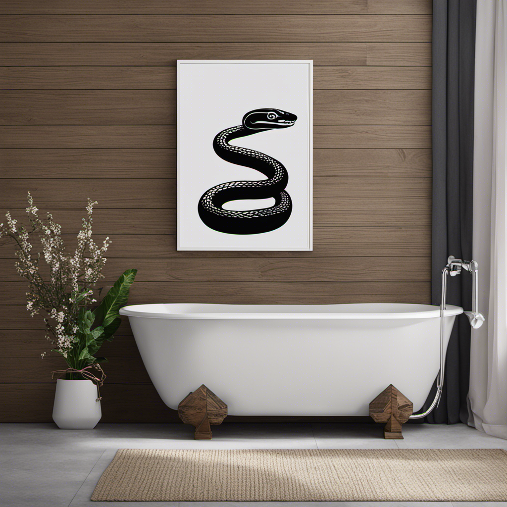 An image showcasing a serene bathroom scene, with a closed toilet lid secured by a sturdy latch, a tightly sealed drainage pipe, and a prominent sign depicting a crossed-out snake symbol