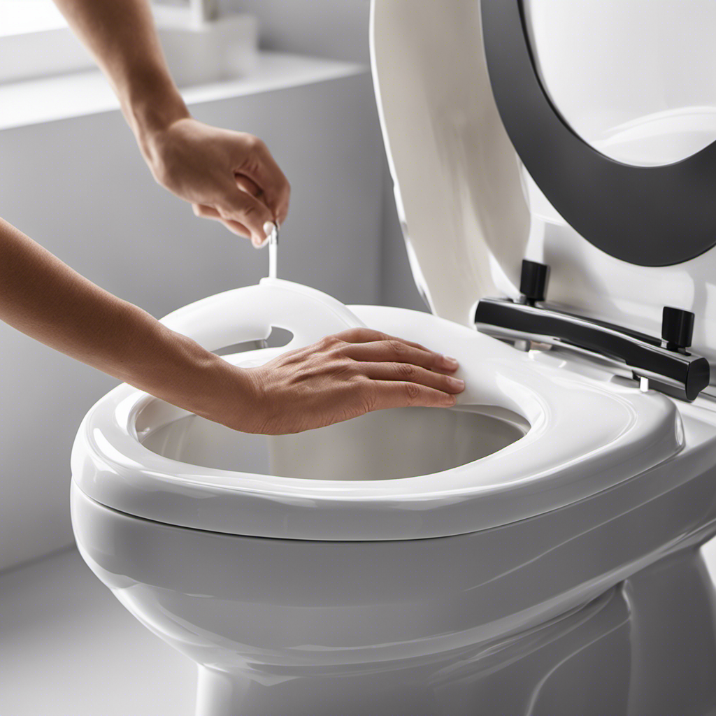 An image capturing the step-by-step process of placing a toilet seat cover: hands reaching for the cover, carefully aligning it on the seat, smoothing out any wrinkles, and finally pressing it down securely with both hands