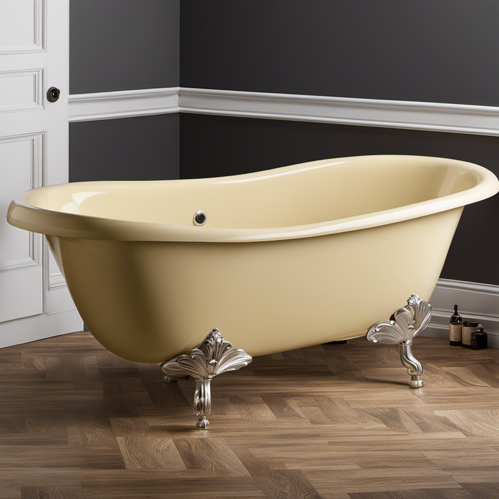 An image showcasing the step-by-step process of refinishing a bathtub: a worn-out tub being scrubbed and sanded, followed by a fresh coat of glossy paint meticulously applied, resulting in a beautifully restored and rejuvenated bathtub