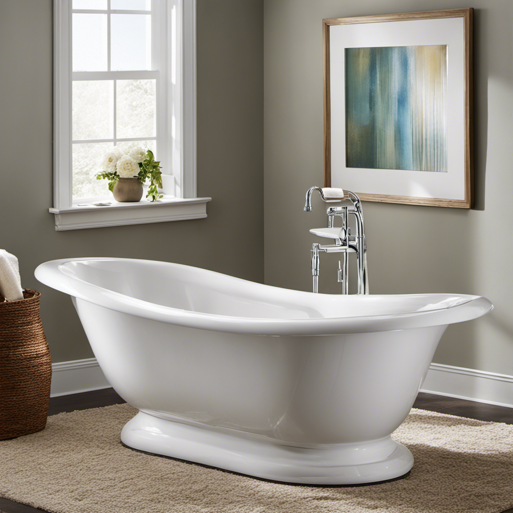An image showcasing a worn-out bathtub being meticulously sanded and cleaned, followed by a skilled hand applying a smooth coat of glossy glaze, transforming it into a gleaming, brand-new fixture