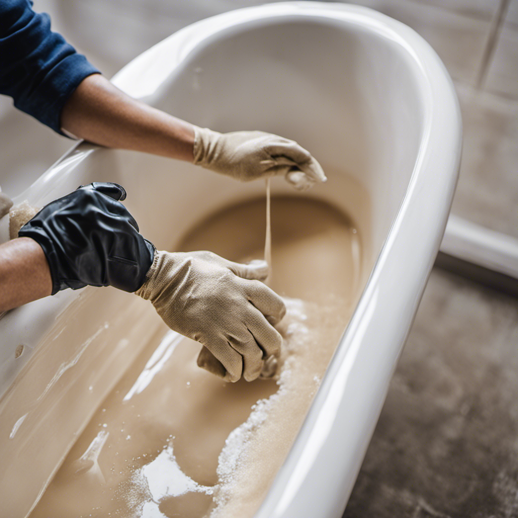 Create an image showcasing the step-by-step process of regrouting a bathtub