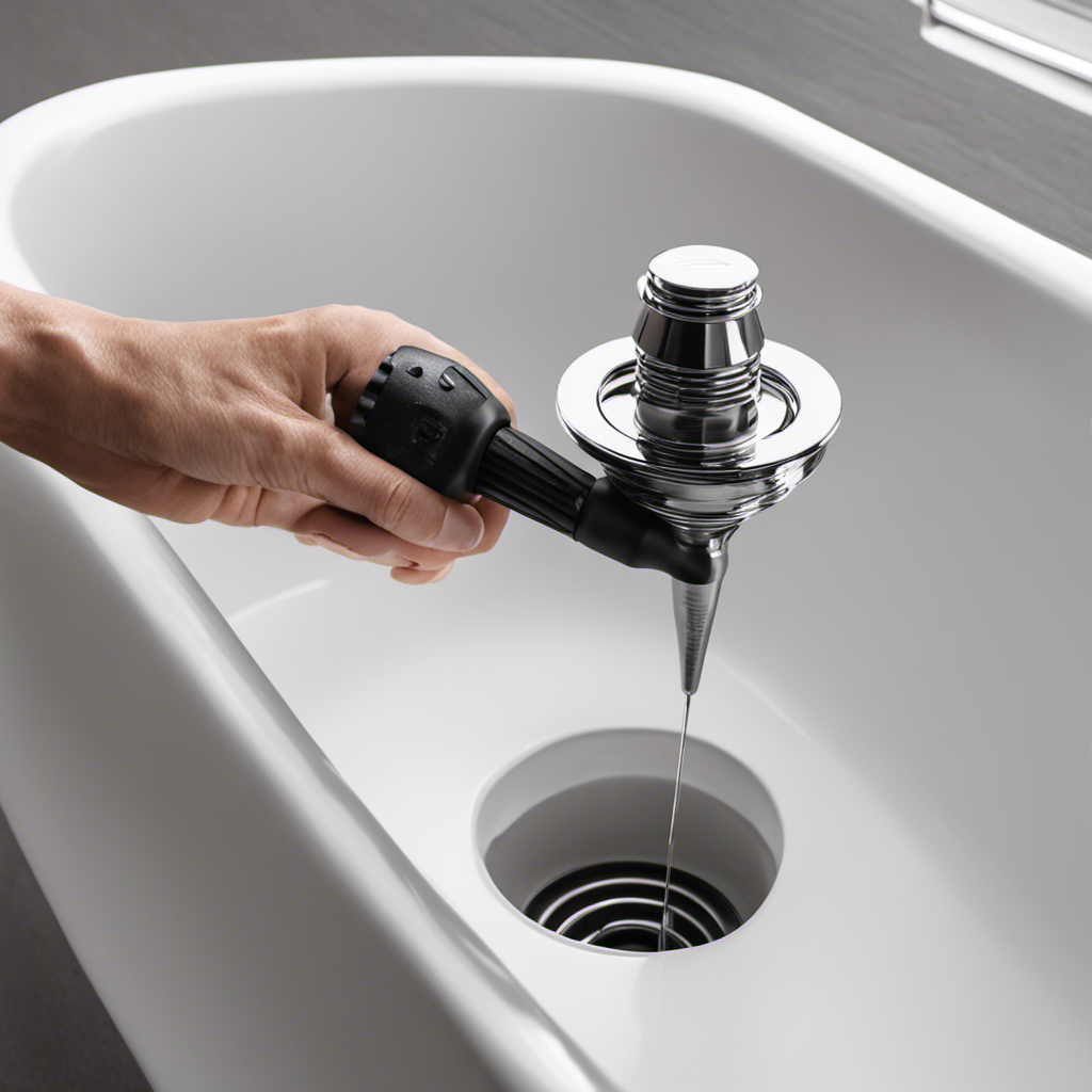 An image showcasing a hand gripping a screwdriver, unscrewing a bathtub stopper