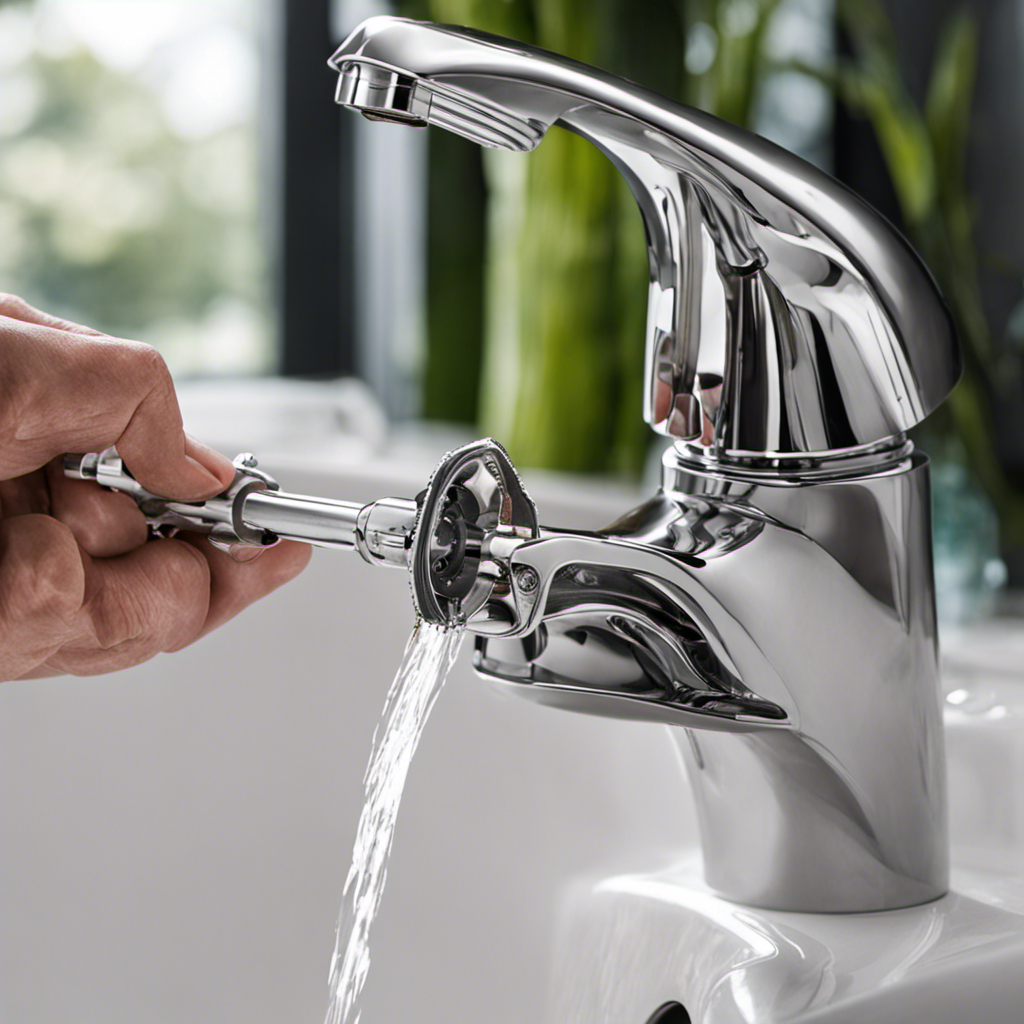 An image showcasing a pair of gloved hands holding pliers, gently disassembling a bathtub faucet