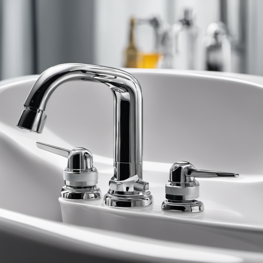 An image depicting a close-up of a bathtub faucet, with arrows highlighting the cartridge or valve stem removal process