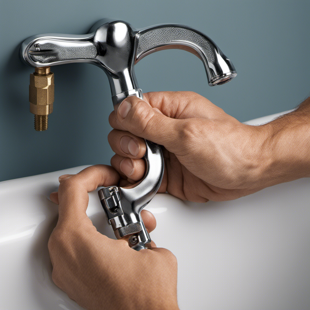 An image that showcases a close-up view of a pair of hands gripping a wrench, positioned on a bathtub spigot
