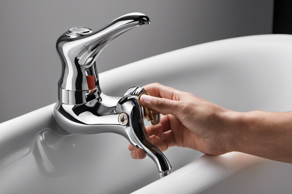 An image showcasing a pair of hands gripping a wrench, carefully loosening the diverter screw on a bathtub spout