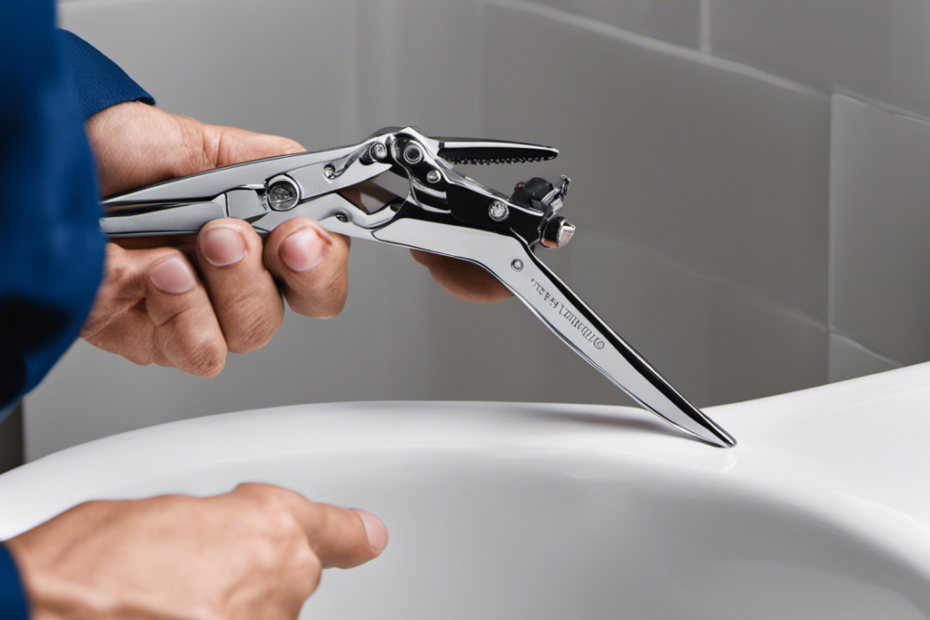 An image showcasing a step-by-step process to remove a bathtub stopper pop-up: a close-up shot of hands holding pliers, unscrewing the overflow plate, removing the linkage rod, and finally taking out the stopper mechanism