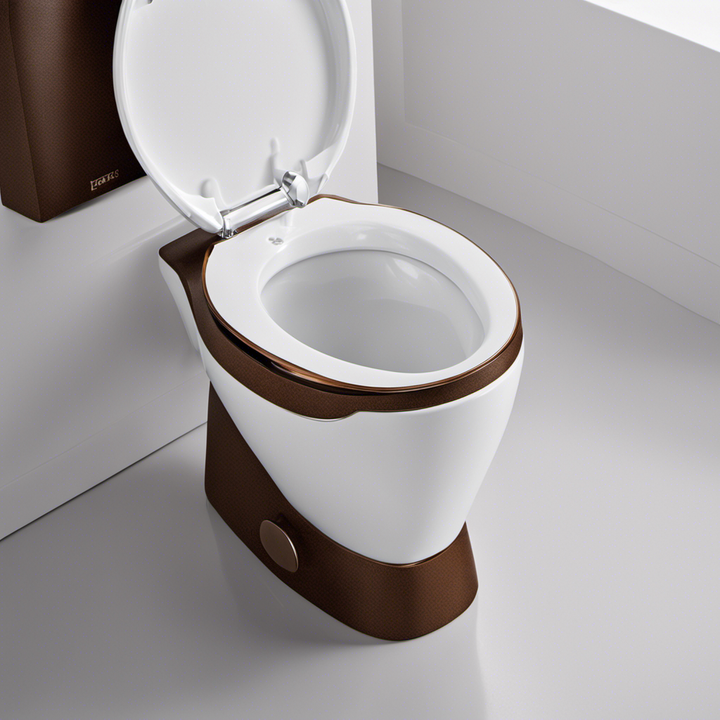 An image showcasing a close-up view of a sparkling white toilet bowl, with a distinct brown stain gradually fading away as a powerful cleaning solution is applied, creating a pristine surface