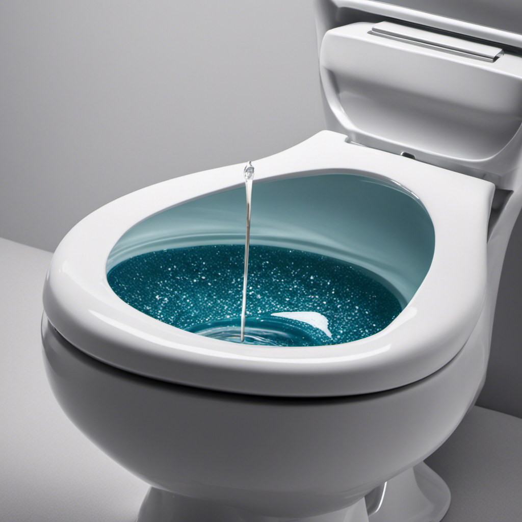An image showcasing a close-up view of a sparkling clean toilet bowl, focusing on the area below the waterline
