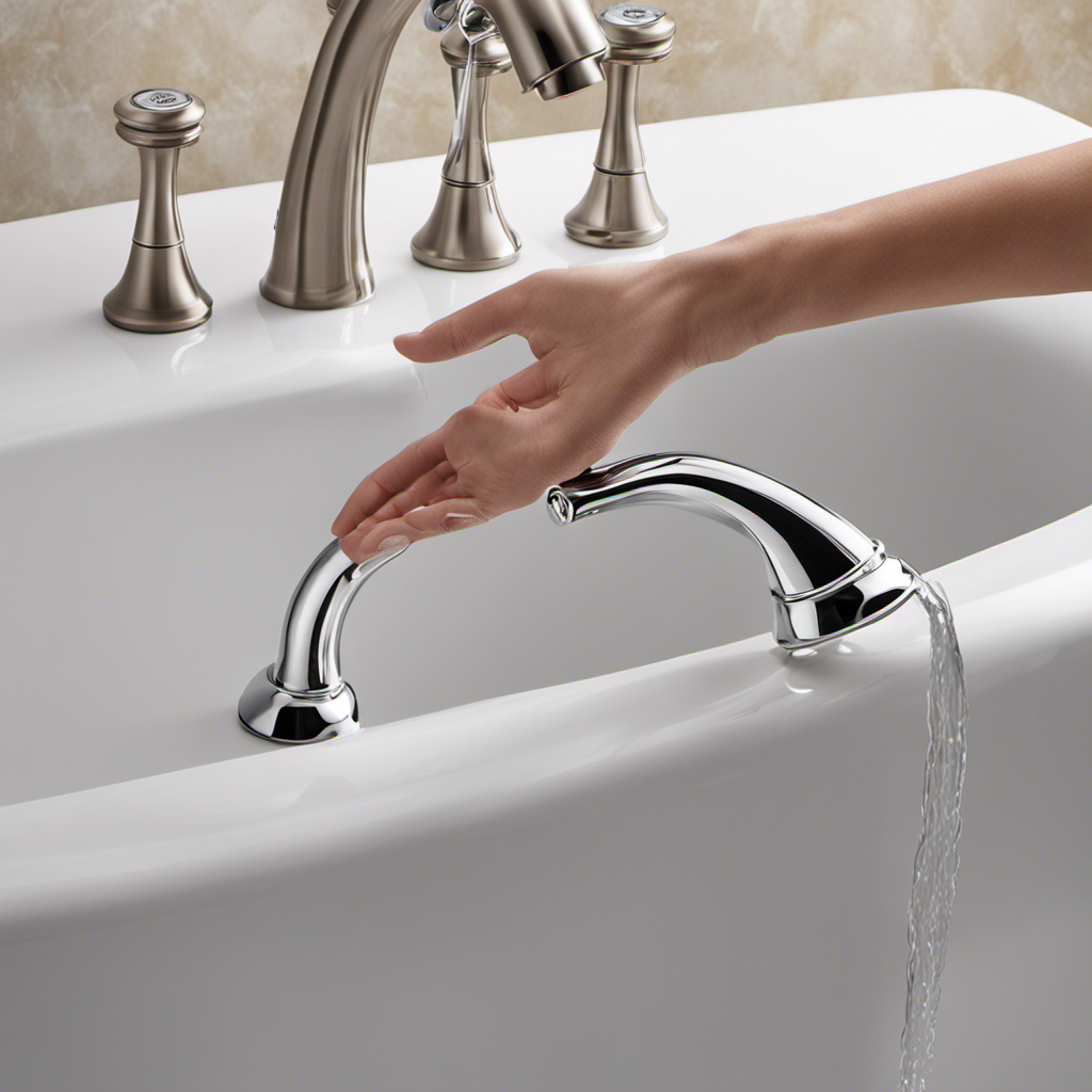 An image showcasing hands grasping the Moen pop-up bathtub drain stopper, gently pulling it upwards