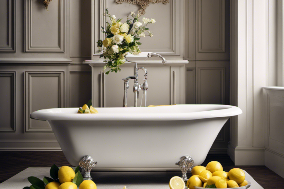 An image showing a serene bathroom scene with a sparkling white bathtub