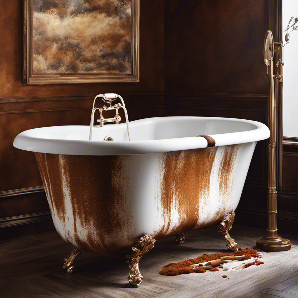 Create an image showcasing a bathtub with unsightly rust stains