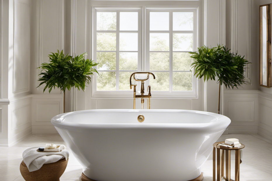 An image showcasing a pristine white bathtub with a sparkling surface, devoid of any stains
