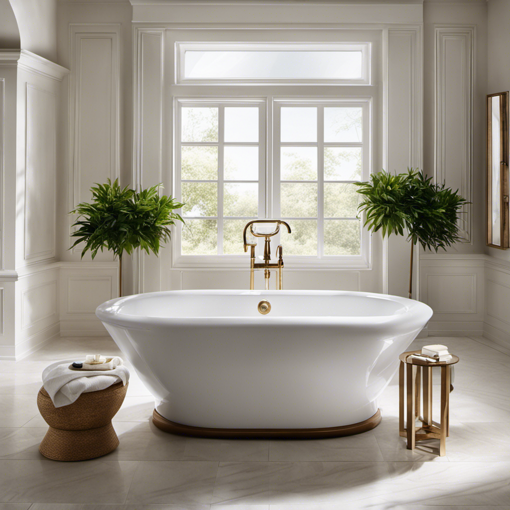 An image showcasing a pristine white bathtub with a sparkling surface, devoid of any stains