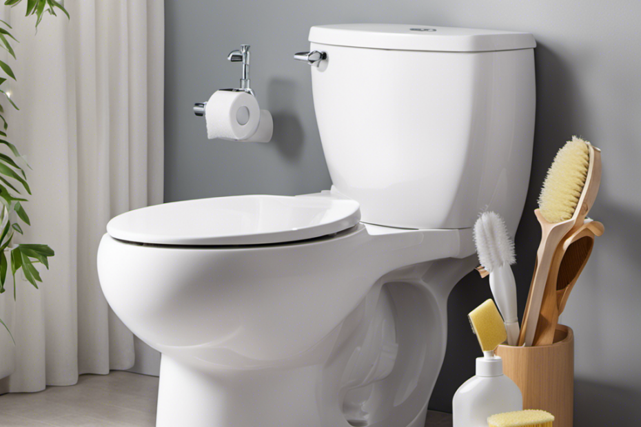 An image showcasing a sparkling white toilet bowl, devoid of any stains