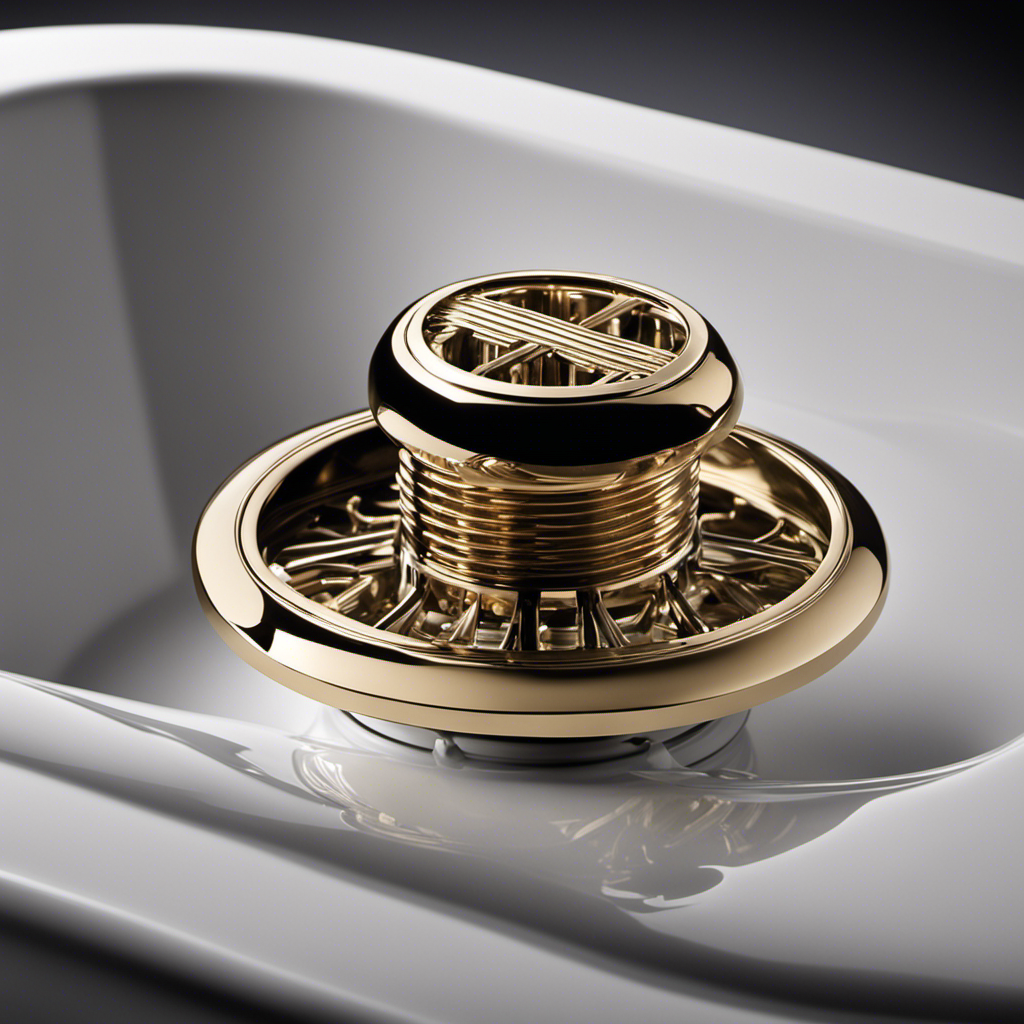 An image showcasing a close-up view of a bathtub drain, focusing on the drain plug removal process