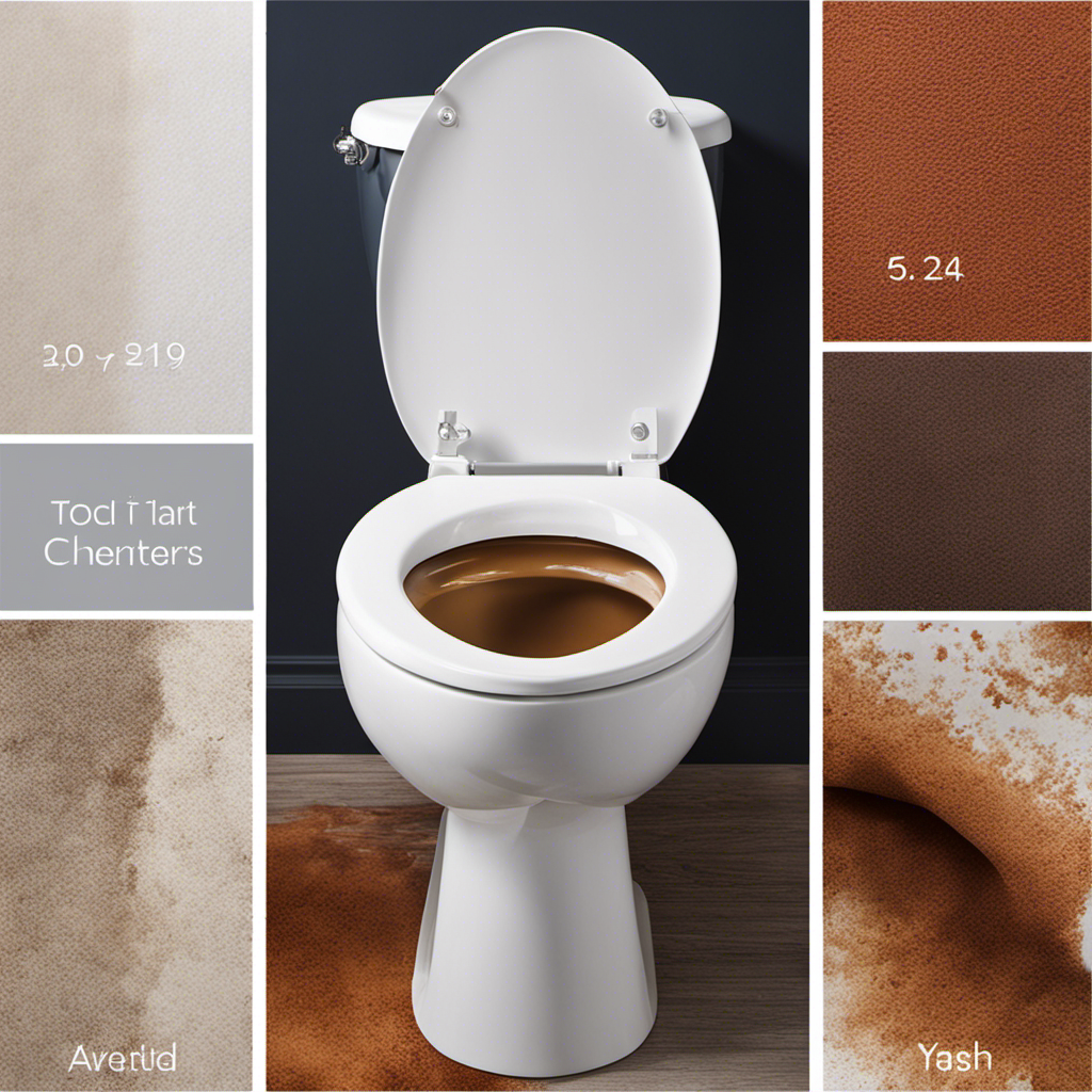 An image showcasing various types of toilet stains, such as hard water stains, mineral deposits, and rust stains