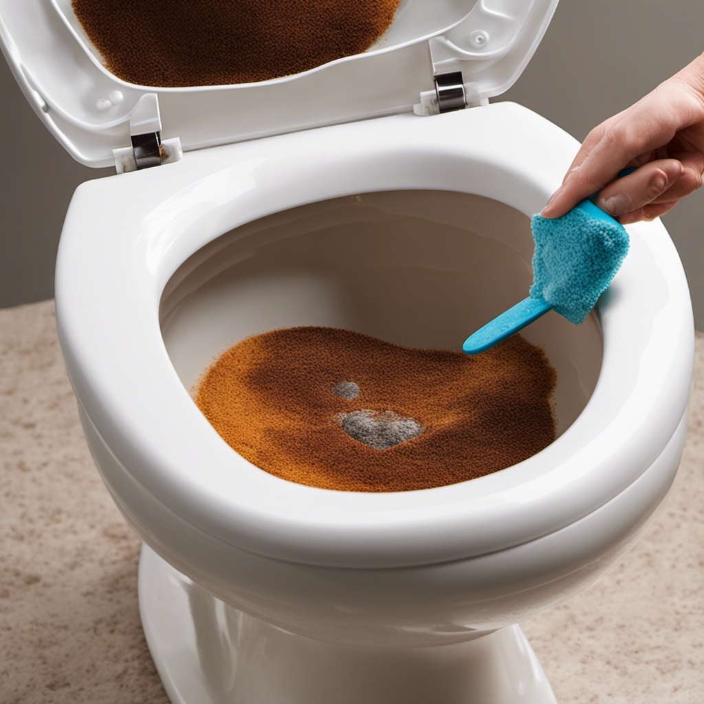 An image capturing the step-by-step process of eliminating stubborn rust stains from a toilet bowl