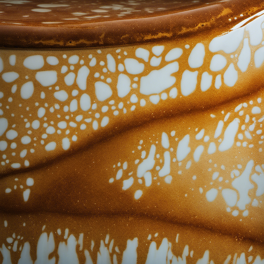 An image featuring a close-up of a stained bathtub surface, showcasing the water marks in various shades of discoloration