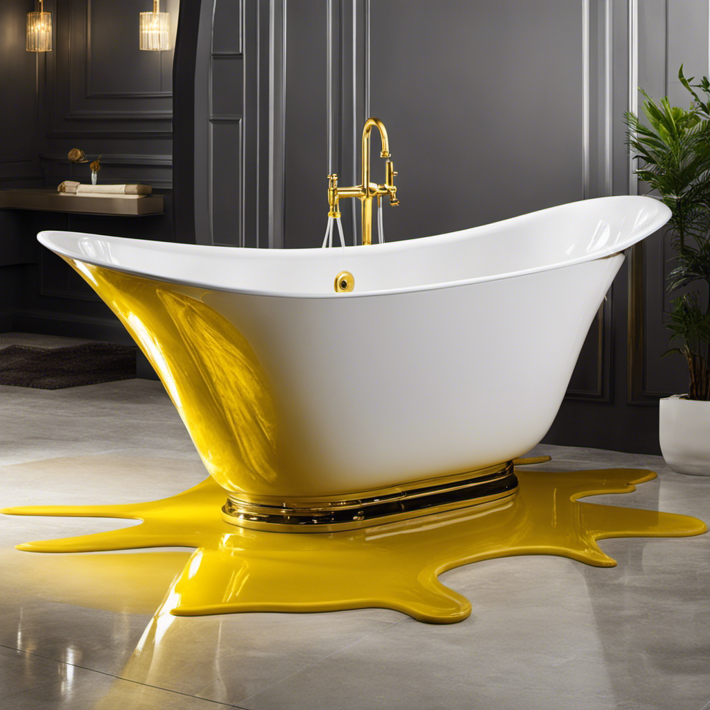 An image that showcases a close-up of an acrylic bathtub with vibrant yellow stains