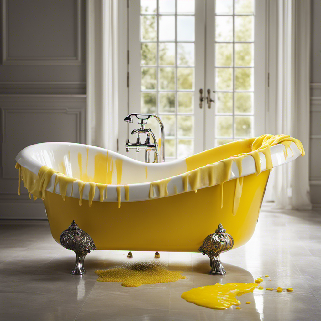 An image showcasing a plastic bathtub with unsightly yellow stains