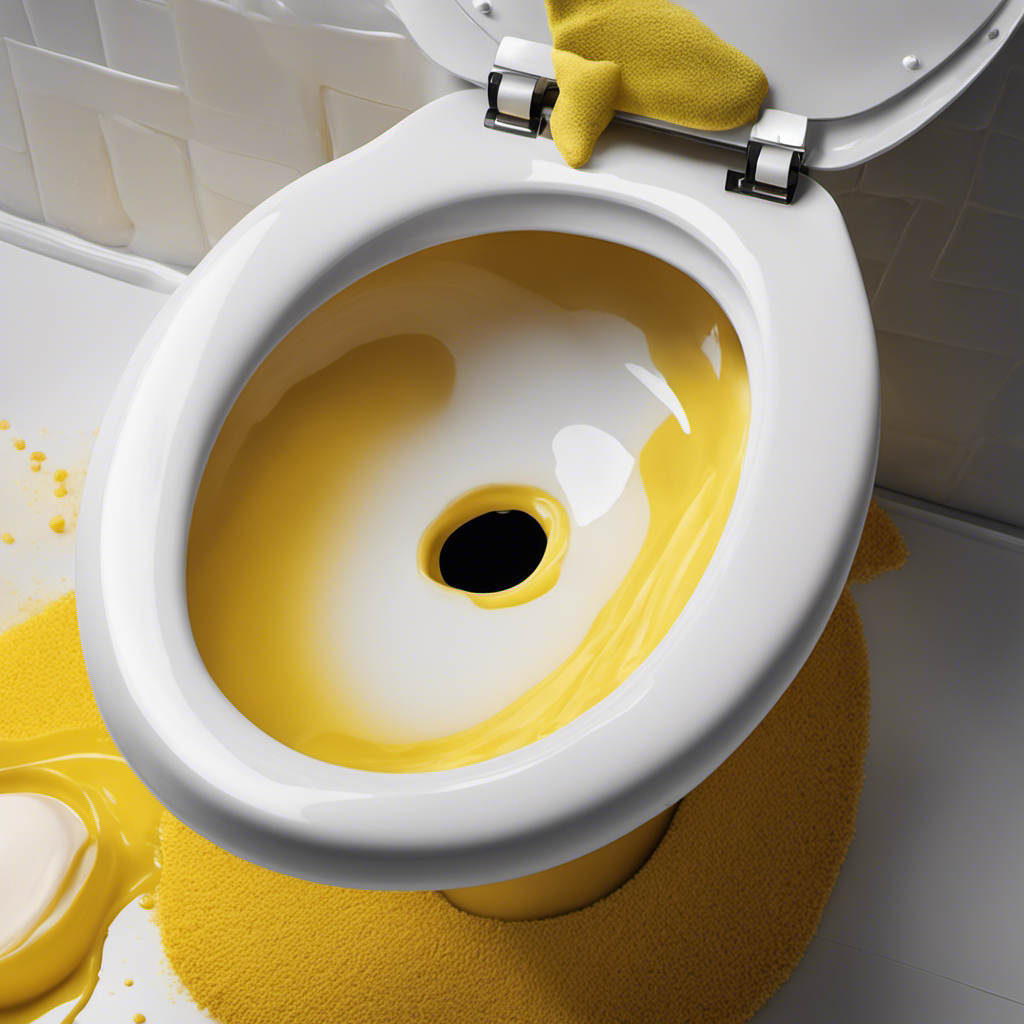 An image portraying a close-up of a toilet seat with stubborn yellow stains