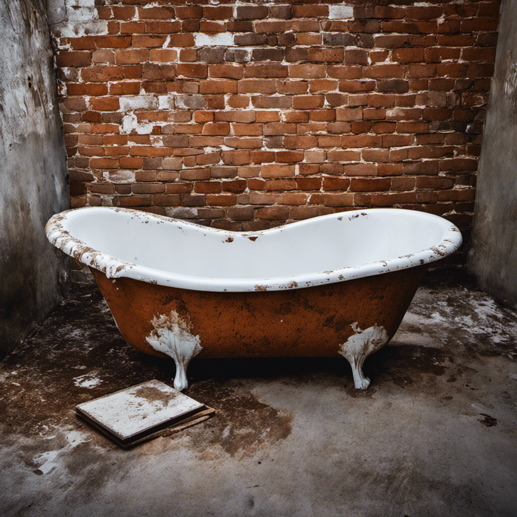 overhead image of a worn-out bathtub with chipped and peeling paint