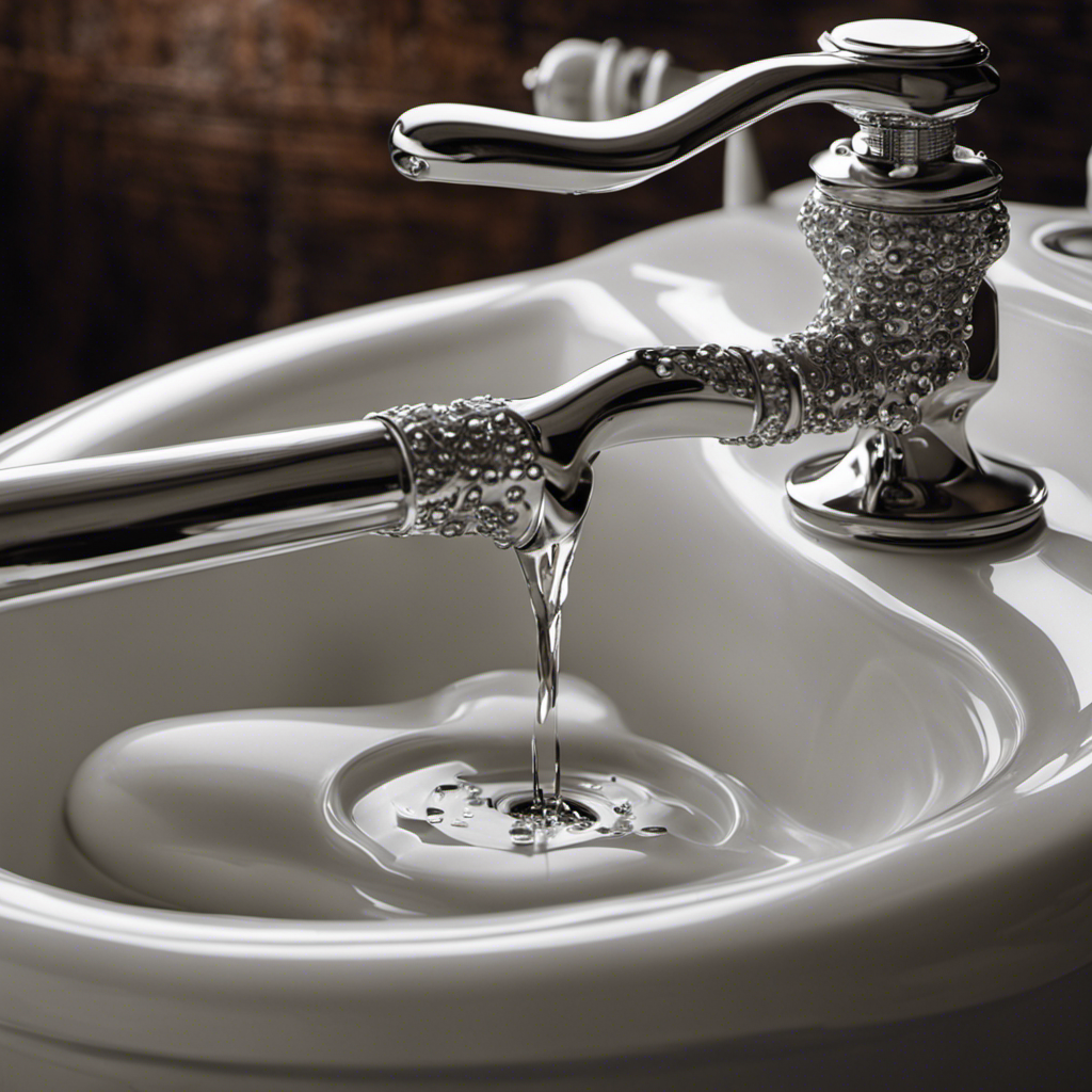 An image showcasing a pair of gloved hands gripping a wrench, loosening the nuts on a toilet tank