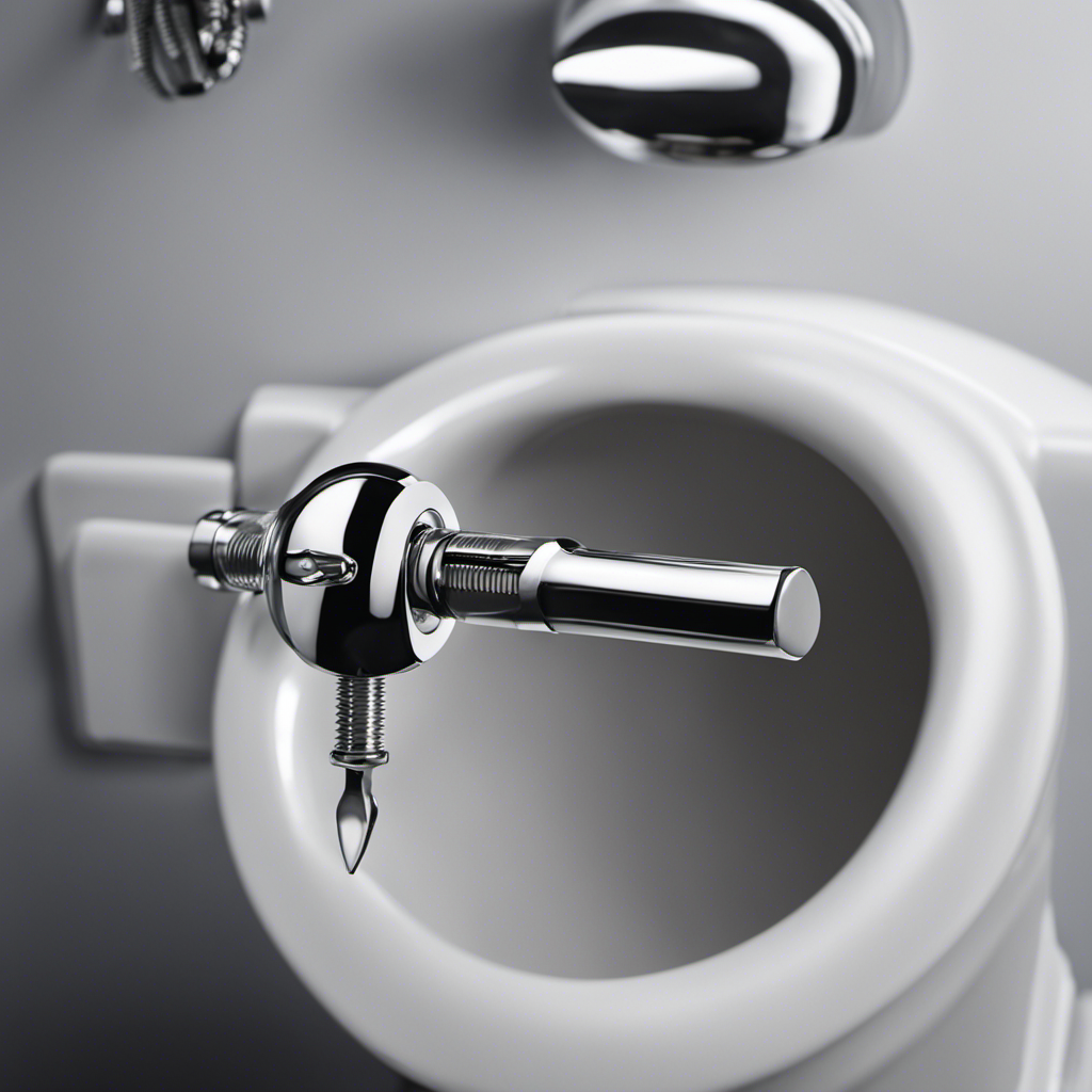 An image depicting a close-up view of a hand gripping a wrench, as it skillfully tightens the bolts connecting the flush valve to the toilet tank, showcasing the step-by-step process of repairing a toilet flush