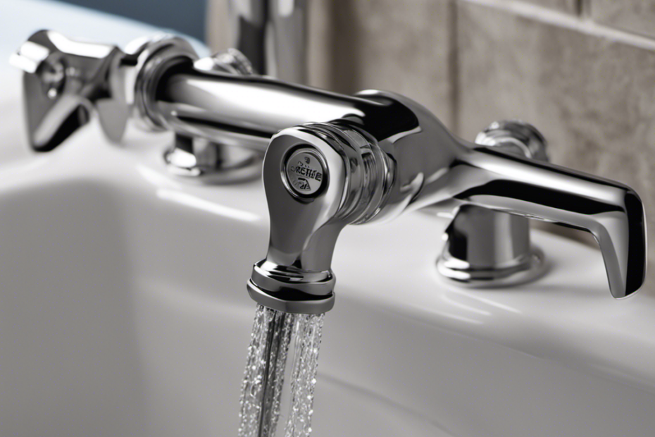 An image showcasing a close-up view of a hand gripping a wrench, turning it counterclockwise to remove a bathtub faucet handle