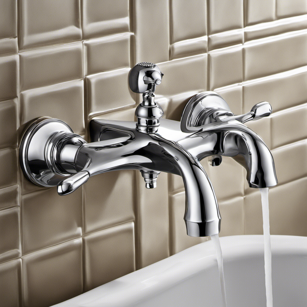 An image showcasing the step of securing the handles and spout of a two-handle bathtub faucet to the wall