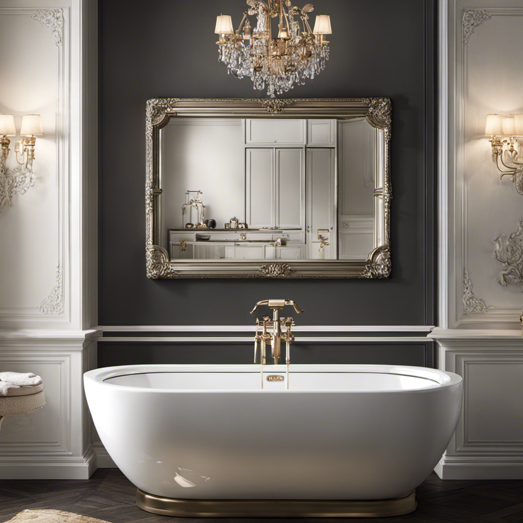 An image showcasing a chic bathroom with elegant fixtures and a sign with the international symbol for restroom